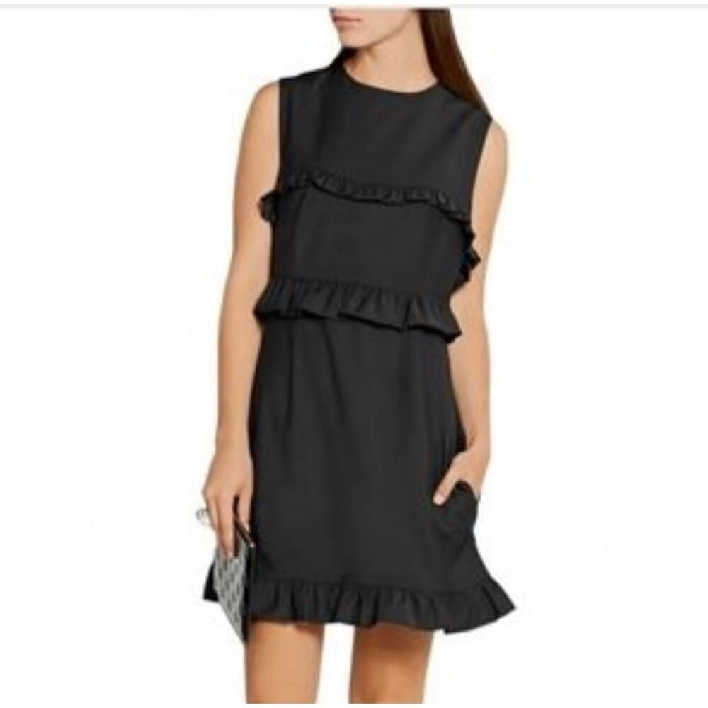 Paskal Black Wool Knit Sleeveless Ruffle  Mini Dress Small Professional Business